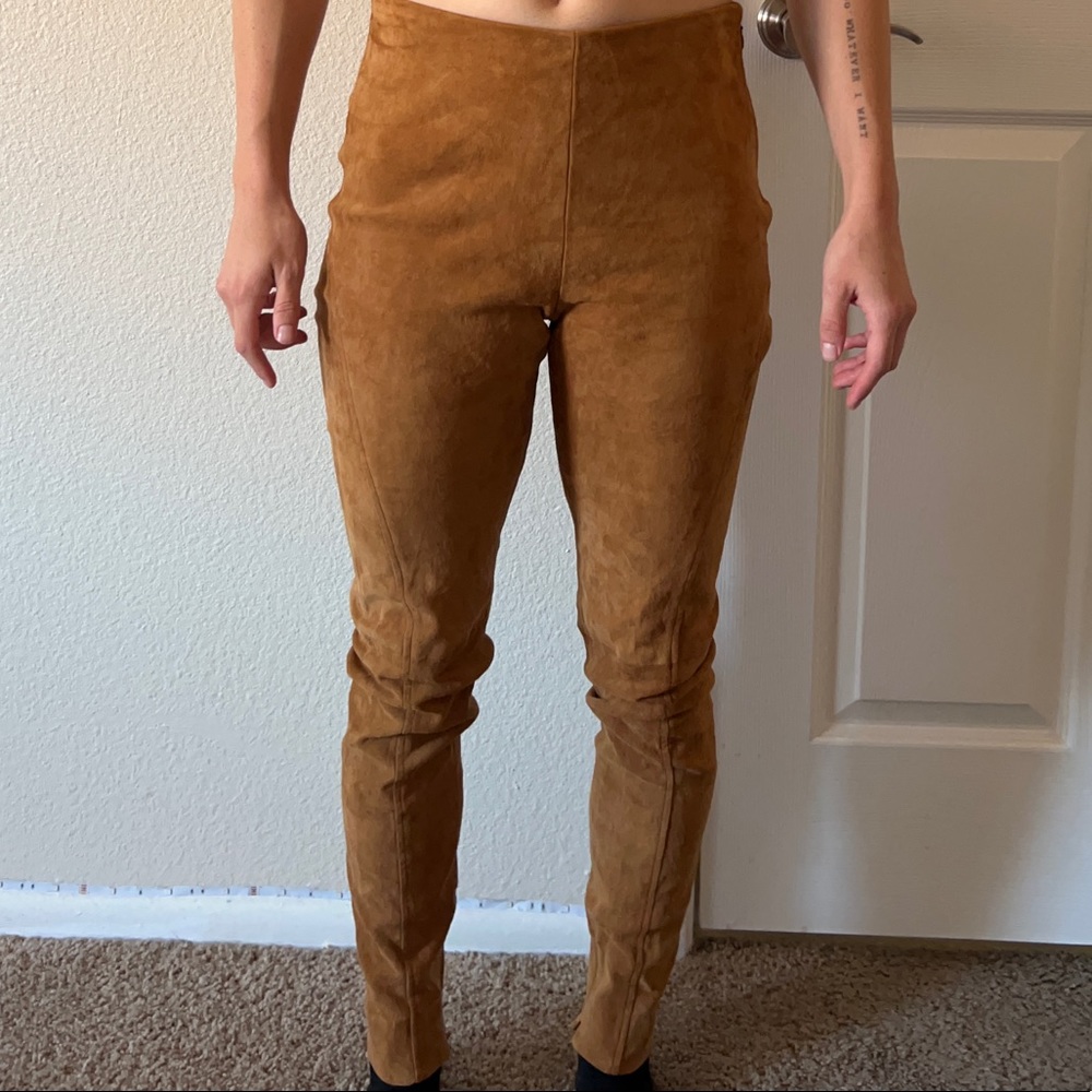 Ralph Lauren Tan Leather and Suede Skinny Pants Size 6 In Great Condition